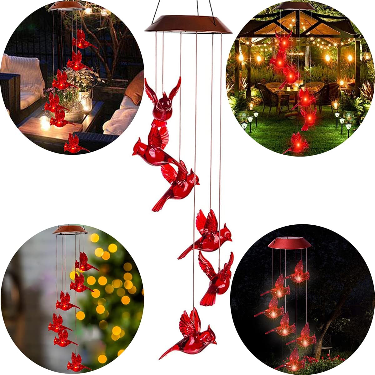 Solar-Powered Cardinal Bird Bell Lights for Garden & Patio-2