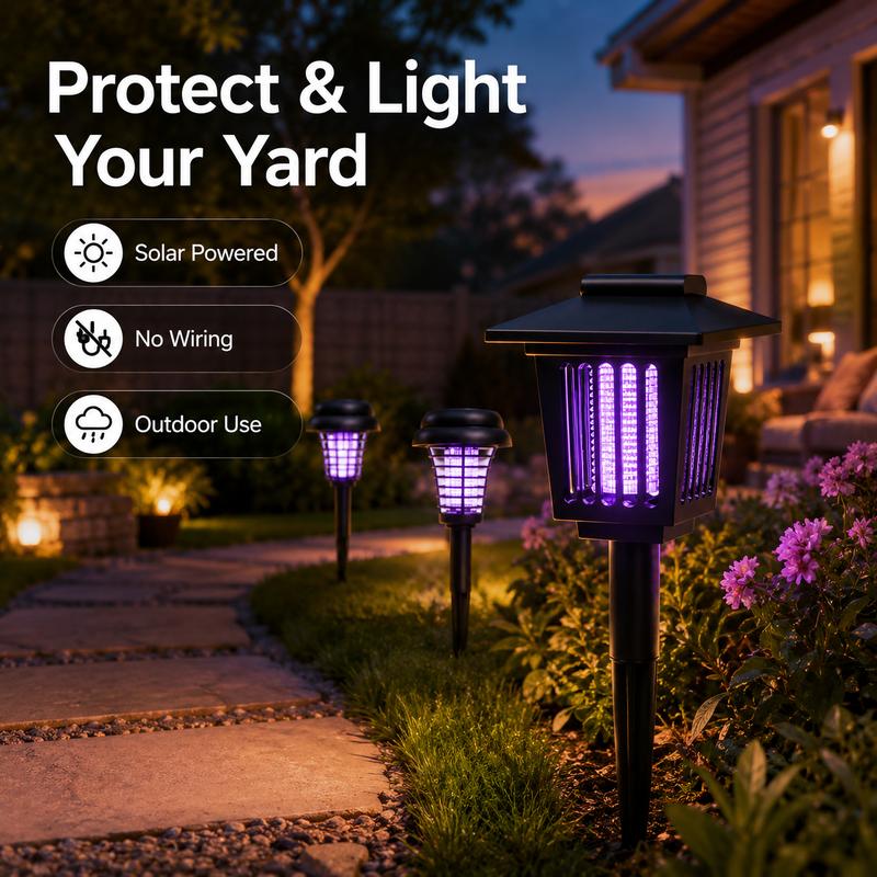 🚫🦟Solar Mosquito Killer Lamp – 2-in-1 UV Bug Zapper & LED Garden Light, Weatherproof, Auto On/Off, 0 Electricity Cost-AUX