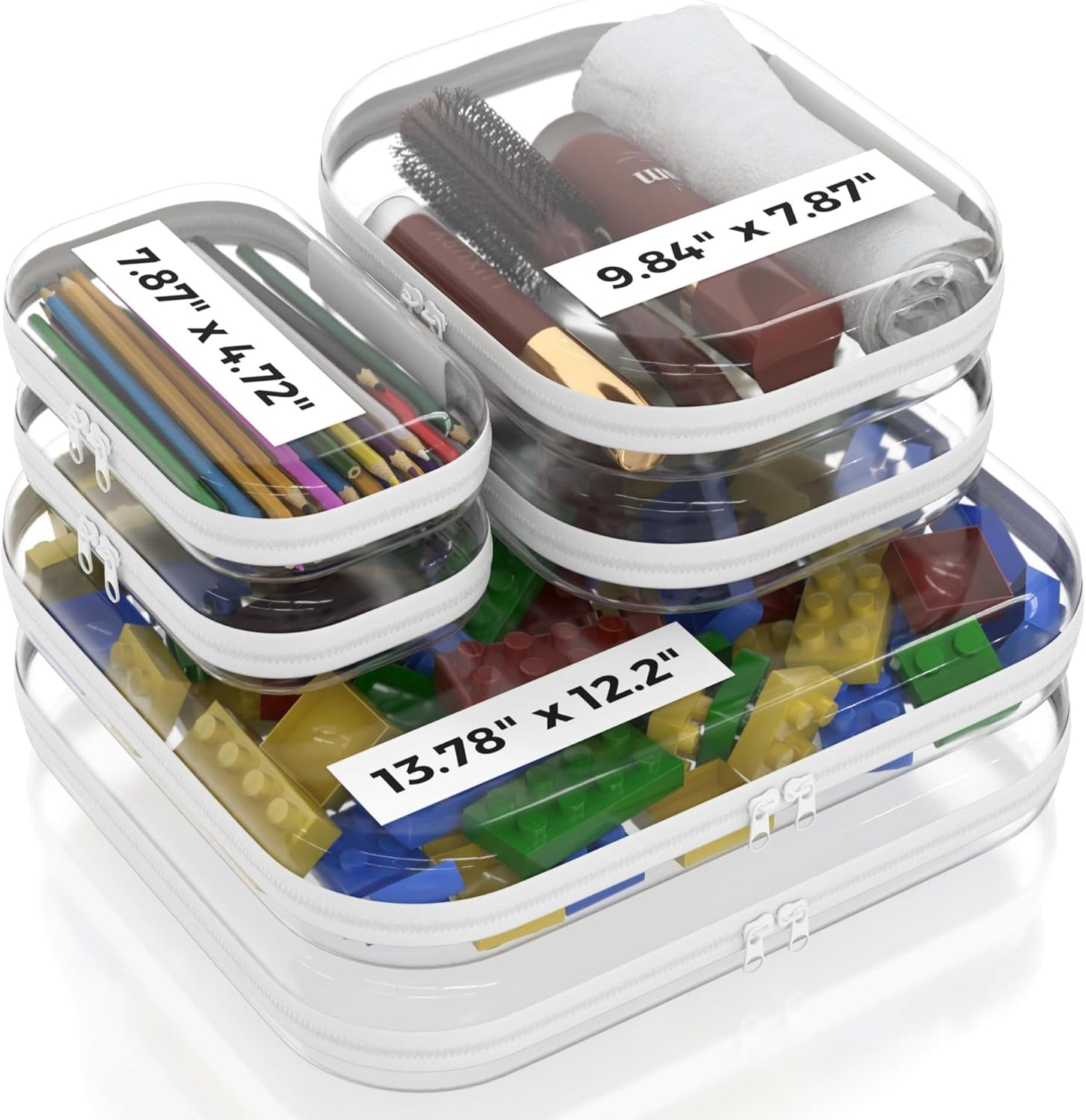 Ultra Durable Clear Hard Shell Cosmetic Bags 6-Pack, Hard Plastic Toiletry & Makeup Organizer Pouches with Zipper๐งณ๐ซง