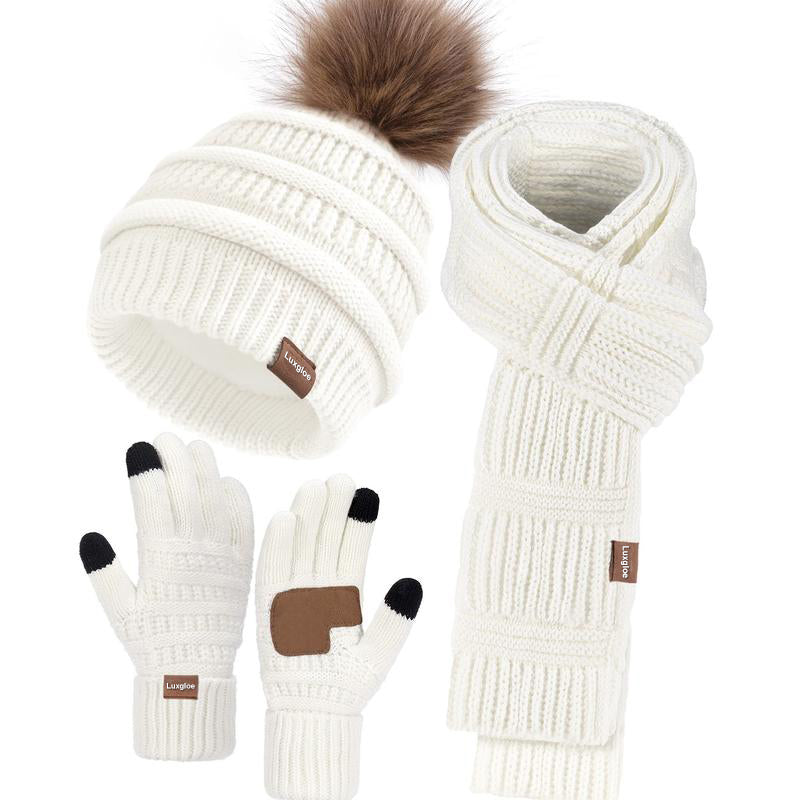 Winter Beanie Hat Scarf Touchscreen Gloves Set for Women Men, Warm Fleece Accessories Perfect 3 PCS Birthday Gift
