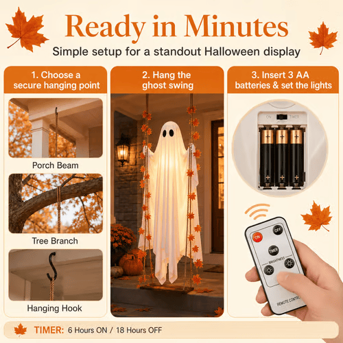 đ„Last Day 49% OFF - 71'' Spooky Hanging Ghost Porch Swing Ornament