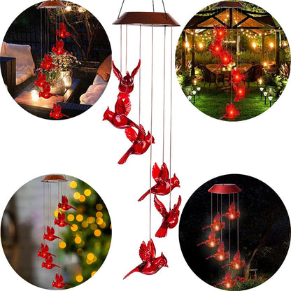 Solar-Powered Cardinal Bird Bell Lights for Garden & Patio-2