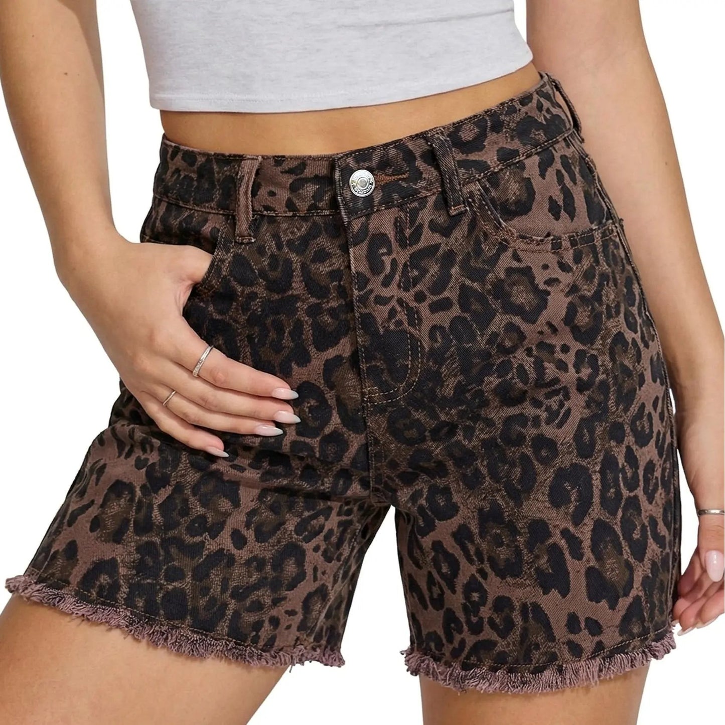 Women's Trendy Leopard Print High-Rise Denim Shorts