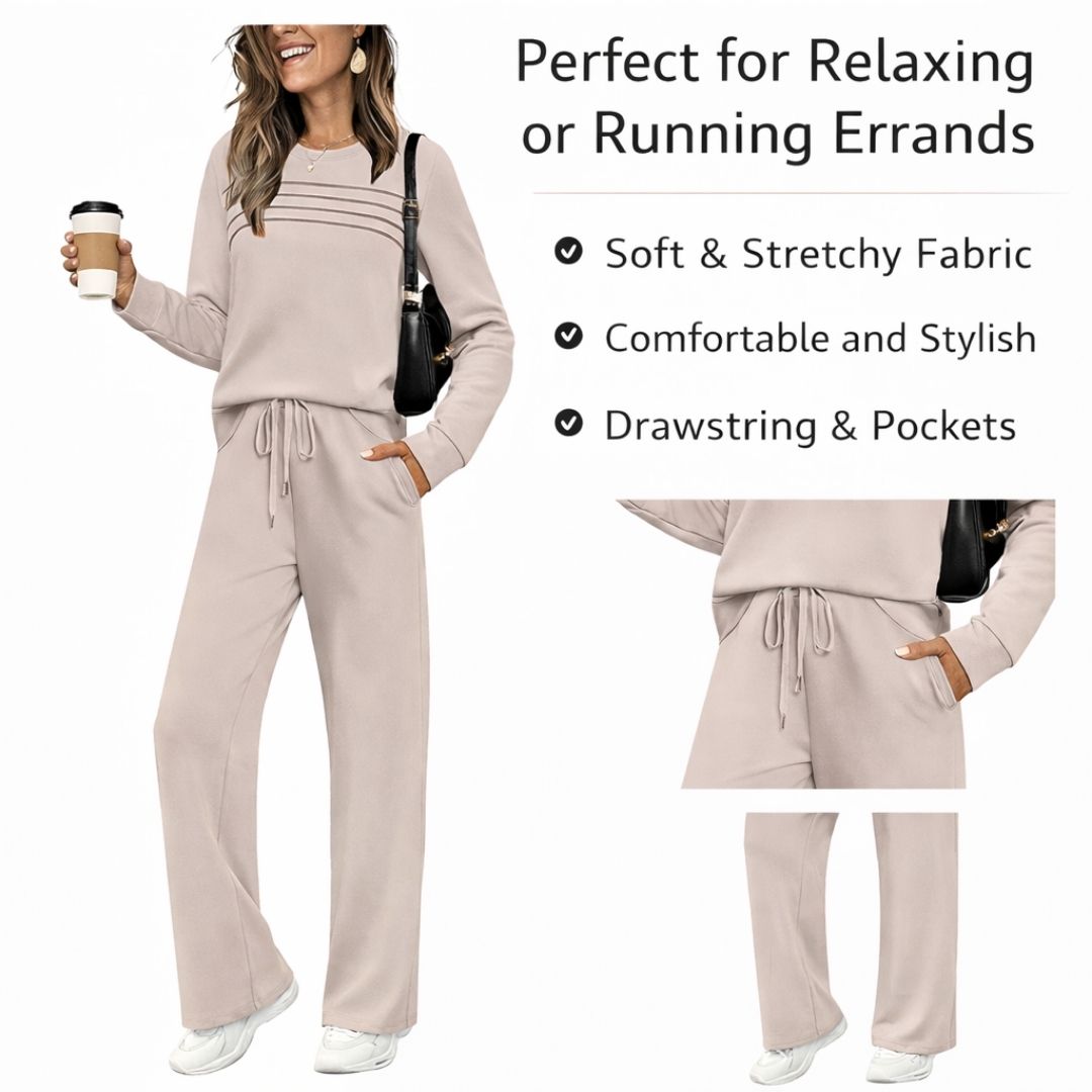 🔥 2026 Hot Trend – LAST DAY 49% OFF ✨Women’s Crew Neck Lounge Set - Soft Cotton Top & Drawstring Pants