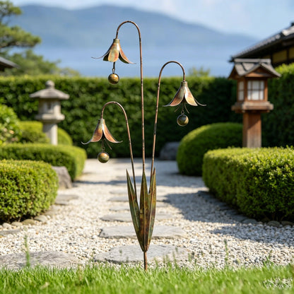 🏡Flamed Copper Three Calla Lilies Garden Stake with Bells
