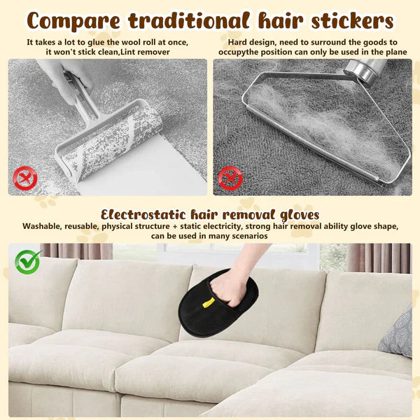Pet Hair Removal Anti-Static Gloves - Highly Effective, Soft Silicone Material, Washable and Reusable (Home + Car Use)