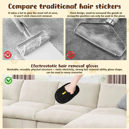 Pet Hair Removal Anti-Static Gloves - Highly Effective, Soft Silicone Material, Washable and Reusable (Home + Car Use)