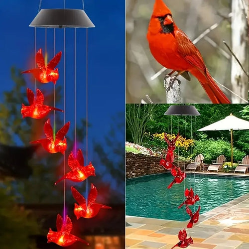 Solar-Powered Cardinal Bird Bell Lights for Garden & Patio-2
