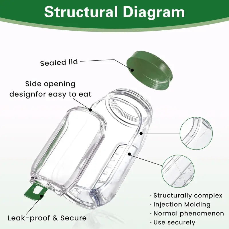 Salad Pod Mason Jar Side Open, Salad Jar with Side Opening for Lunch, Portable Salads Dressing Container with Lid for Travel Leakproof Dressing Compartment