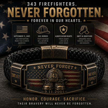 Never Forget 343 Firefighter Memorial Bracelet – Honor. Courage. Sacrifice.
