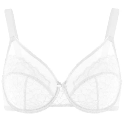 Enchante Floral Lace Plus Size Underwire Unlined Unpadded Minimizer Full Coverage Bra Women's Wear Comfortable Breathable Mesh Cup