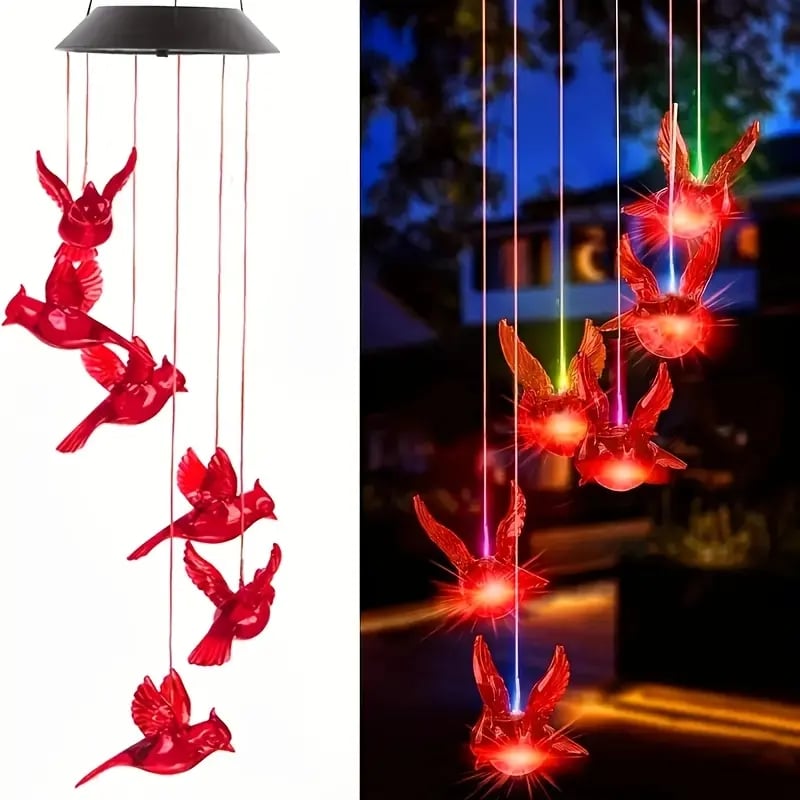 Solar-Powered Cardinal Bird Bell Lights for Garden & Patio-2