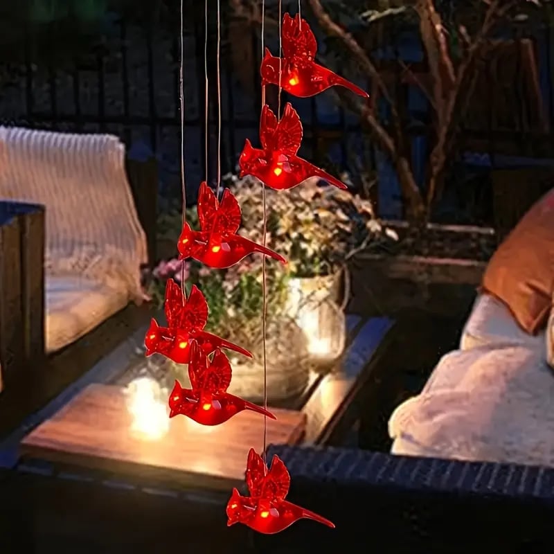 Solar-Powered Cardinal Bird Bell Lights for Garden & Patio-2