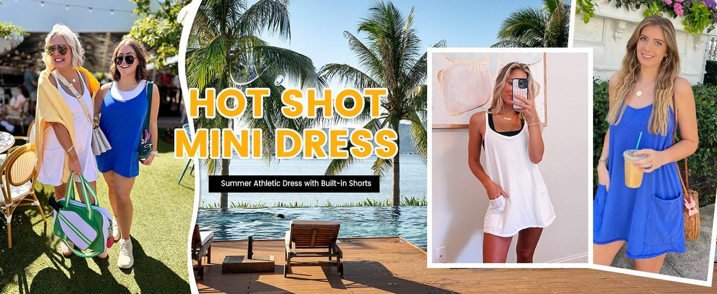 ⚡Hot Sales 50% OFF🔥 Women's Summer Sleeveless Mini Dress with Built-in Shorts V Neck Spaghetti Straps Athletic Shorts Tennis Dress with Pockets