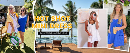 ⚡Hot Sales 50% OFF🔥 Women's Summer Sleeveless Mini Dress with Built-in Shorts V Neck Spaghetti Straps Athletic Shorts Tennis Dress with Pockets