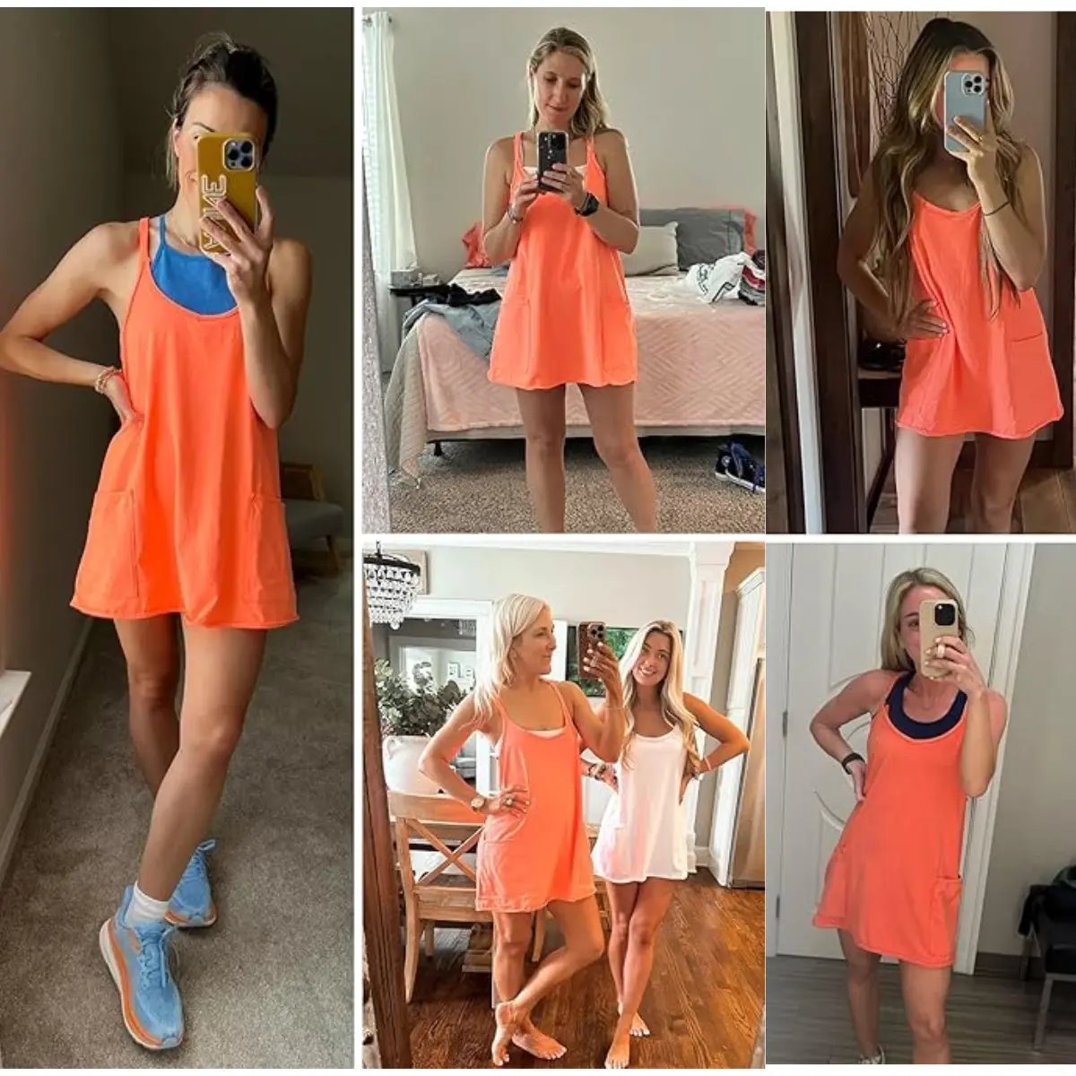 ⚡Hot Sales 50% OFF🔥 Women's Summer Sleeveless Mini Dress with Built-in Shorts V Neck Spaghetti Straps Athletic Shorts Tennis Dress with Pockets