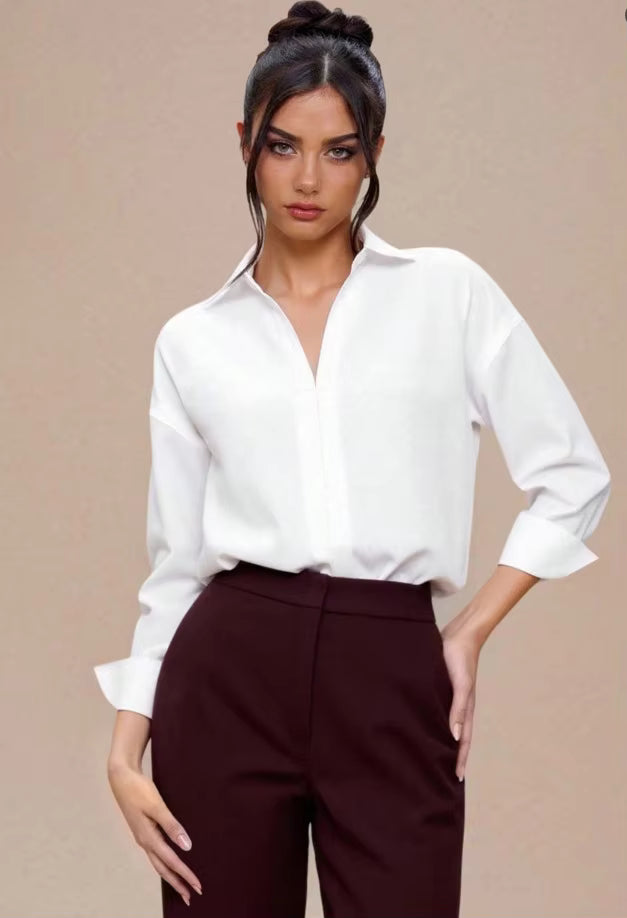 Women's Shirt Bodysuits Tummy Control Long Sleeve Collared Blouse Tops