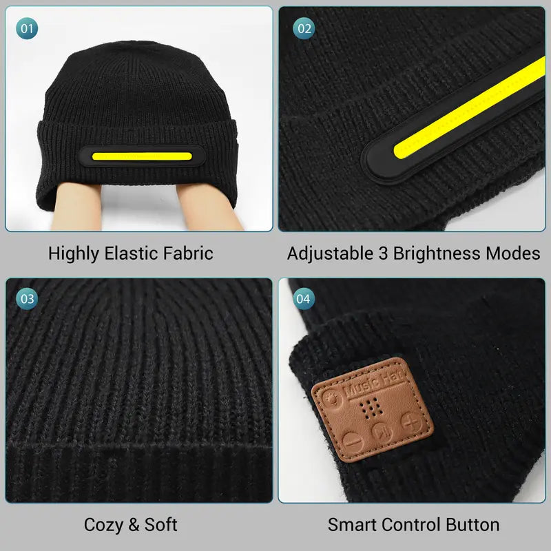 Bluetooth Beanie with LED Light – USB-C Rechargeable Smart Music Hat