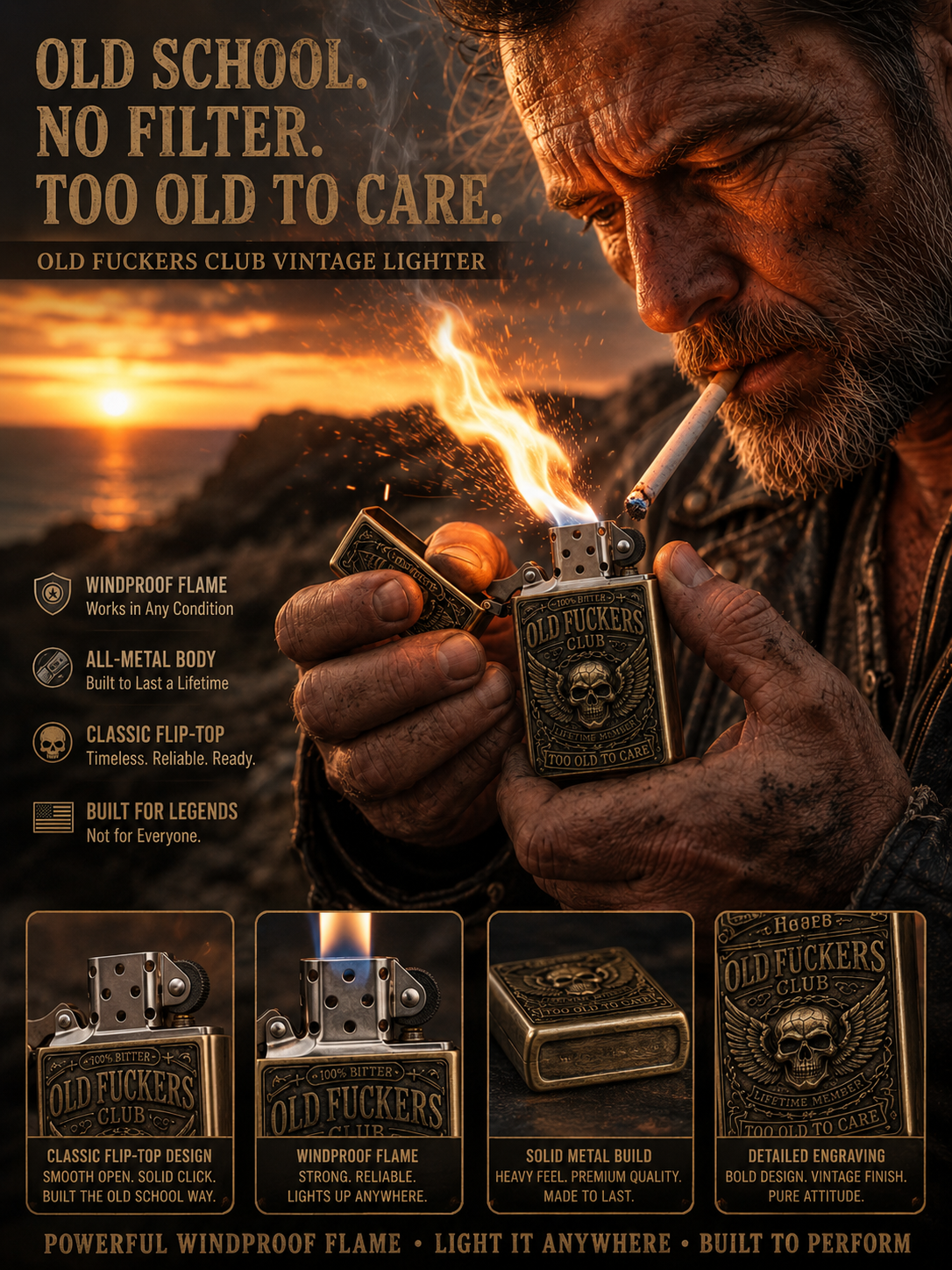 ☠️ Old Fuckers Club Vintage Lighter | 2026 Limited Edition Collectible Metal Lighter