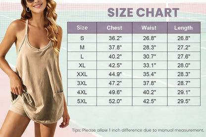 ⚡Hot Sales 50% OFF🔥 Women's Summer Sleeveless Mini Dress with Built-in Shorts V Neck Spaghetti Straps Athletic Shorts Tennis Dress with Pockets