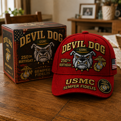 🔥 Father’s Day Sale - ❤️Devil Dog USMC 250th Birthday Commemorative Embroidered Cap 🇺🇸