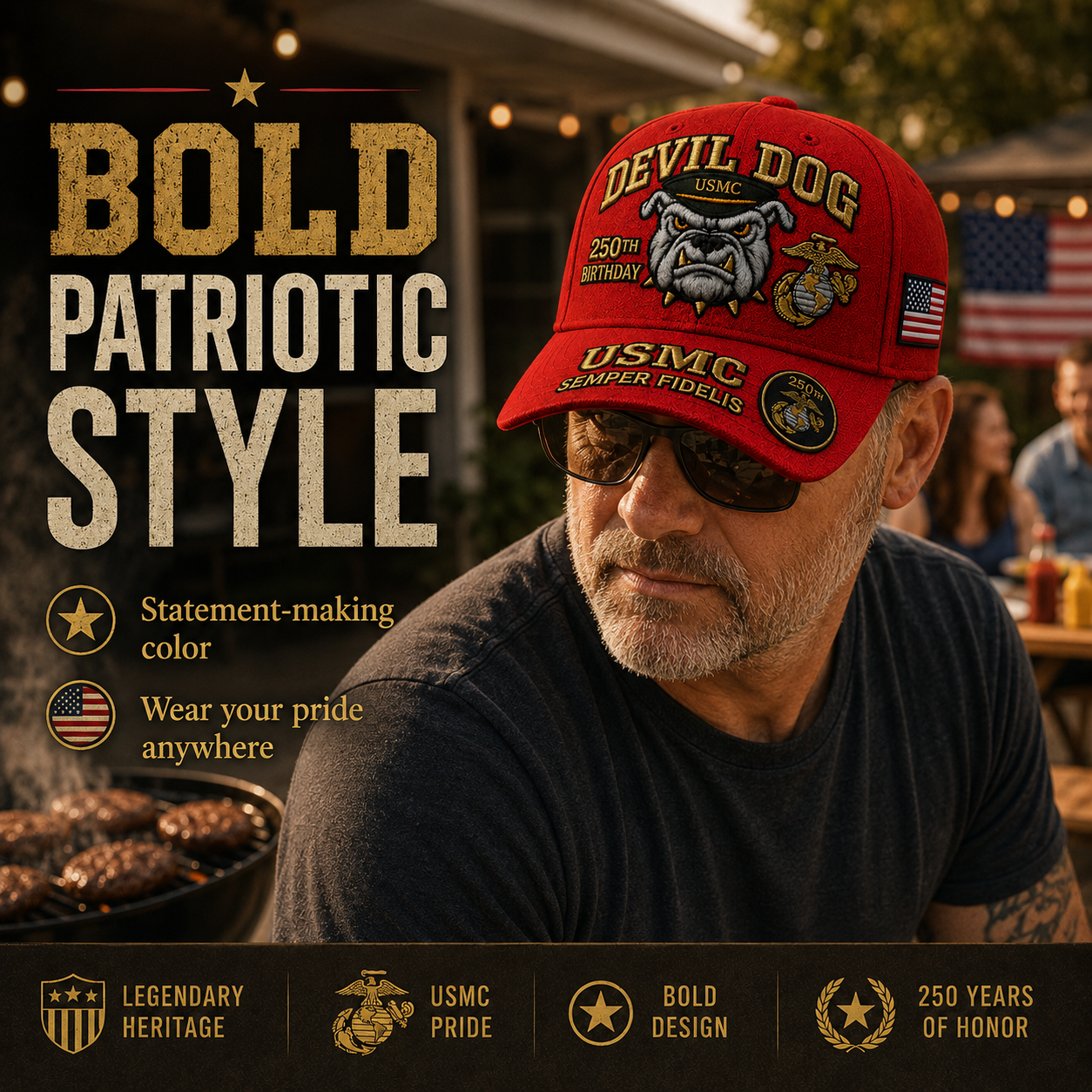 🔥 Father’s Day Sale - ❤️Devil Dog USMC 250th Birthday Commemorative Embroidered Cap 🇺🇸