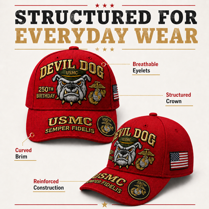 🔥 Father’s Day Sale - ❤️Devil Dog USMC 250th Birthday Commemorative Embroidered Cap 🇺🇸
