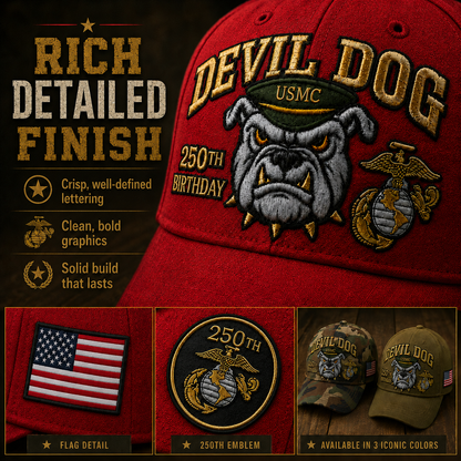 🔥 Father’s Day Sale - ❤️Devil Dog USMC 250th Birthday Commemorative Embroidered Cap 🇺🇸