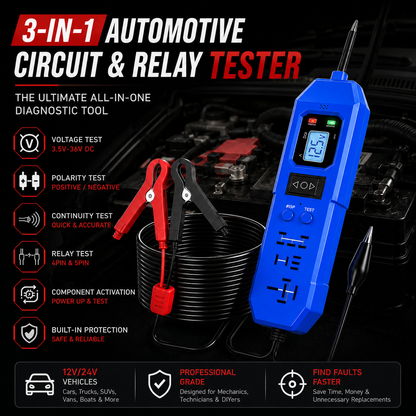 🔧 3-in-1 Automotive Power Circuit Probe & Relay Tester – 12V/24V Electrical Diagnostic Tool