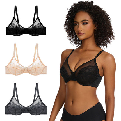 Enchante Floral Lace Plus Size Underwire Unlined Unpadded Minimizer Full Coverage Bra Women's Wear Comfortable Breathable Mesh Cup