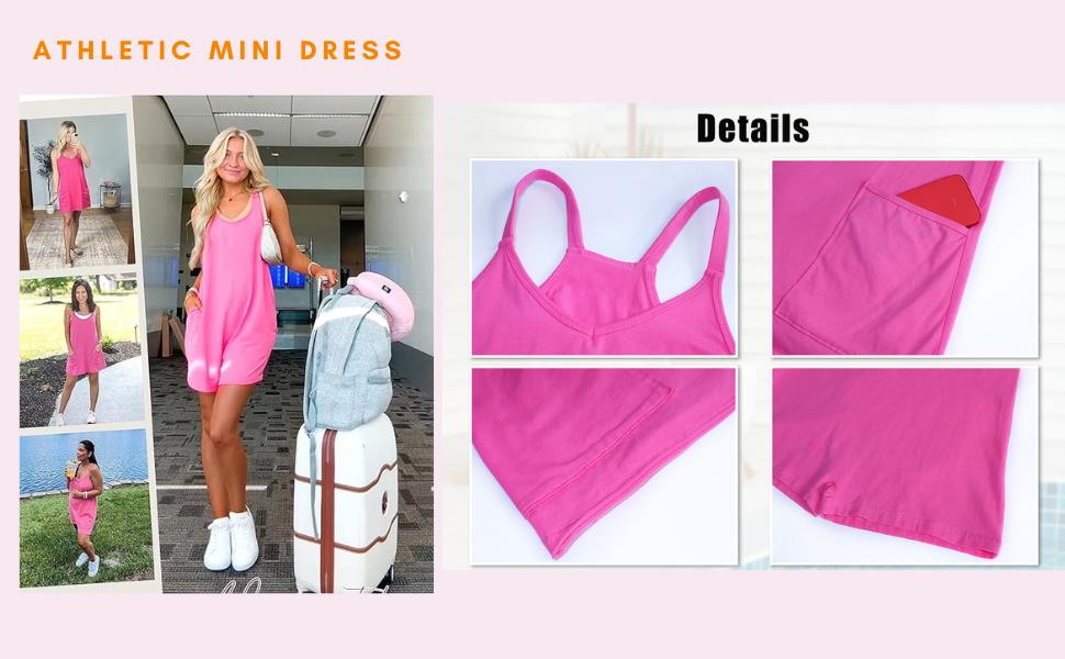 ⚡Hot Sales 50% OFF🔥 Women's Summer Sleeveless Mini Dress with Built-in Shorts V Neck Spaghetti Straps Athletic Shorts Tennis Dress with Pockets