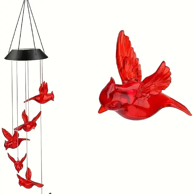 Solar-Powered Cardinal Bird Bell Lights for Garden & Patio-2