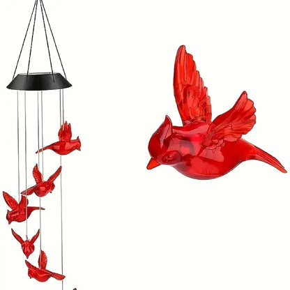 Solar-Powered Cardinal Bird Bell Lights for Garden & Patio-2