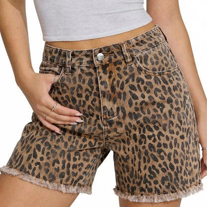 Women's Trendy Leopard Print High-Rise Denim Shorts
