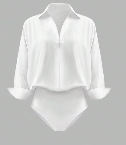 Women's Shirt Bodysuits Tummy Control Long Sleeve Collared Blouse Tops