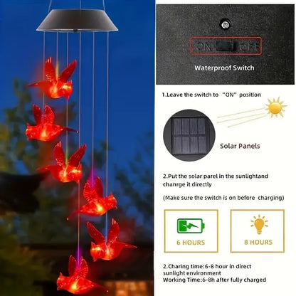 Solar-Powered Cardinal Bird Bell Lights for Garden & Patio-2