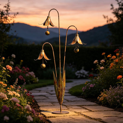 🏡Flamed Copper Three Calla Lilies Garden Stake with Bells