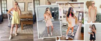 ⚡Hot Sales 50% OFF🔥 Women's Summer Sleeveless Mini Dress with Built-in Shorts V Neck Spaghetti Straps Athletic Shorts Tennis Dress with Pockets