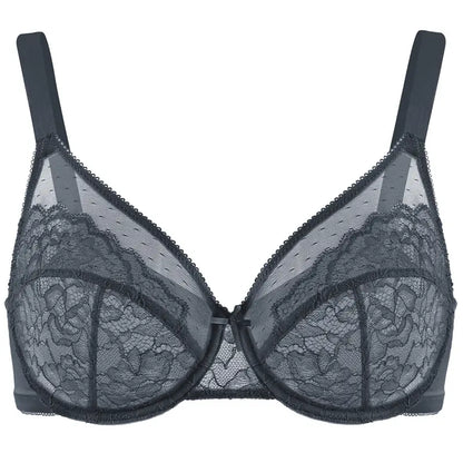 Enchante Floral Lace Plus Size Underwire Unlined Unpadded Minimizer Full Coverage Bra Women's Wear Comfortable Breathable Mesh Cup