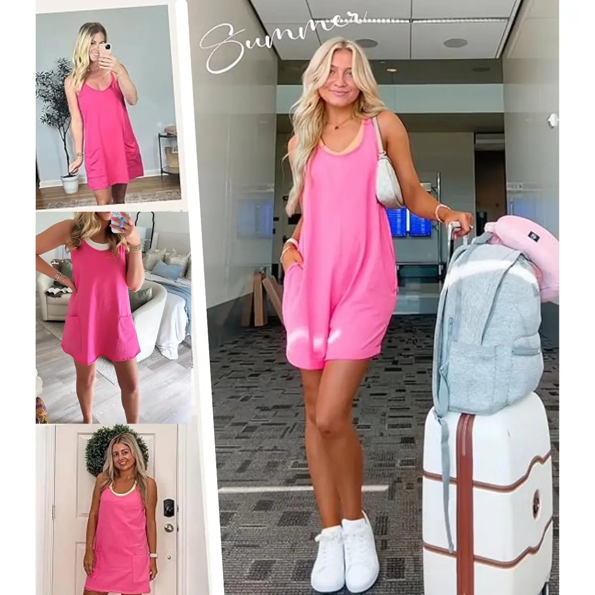 ⚡Hot Sales 50% OFF🔥 Women's Summer Sleeveless Mini Dress with Built-in Shorts V Neck Spaghetti Straps Athletic Shorts Tennis Dress with Pockets