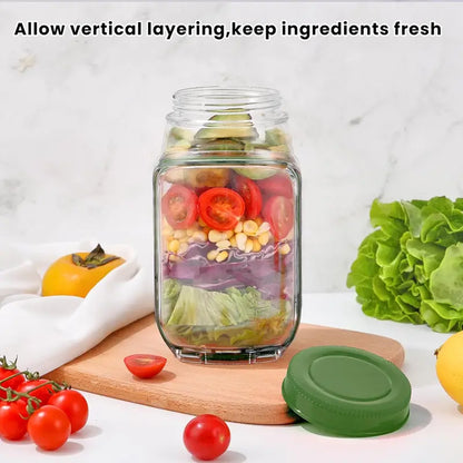 Salad Pod Mason Jar Side Open, Salad Jar with Side Opening for Lunch, Portable Salads Dressing Container with Lid for Travel Leakproof Dressing Compartment