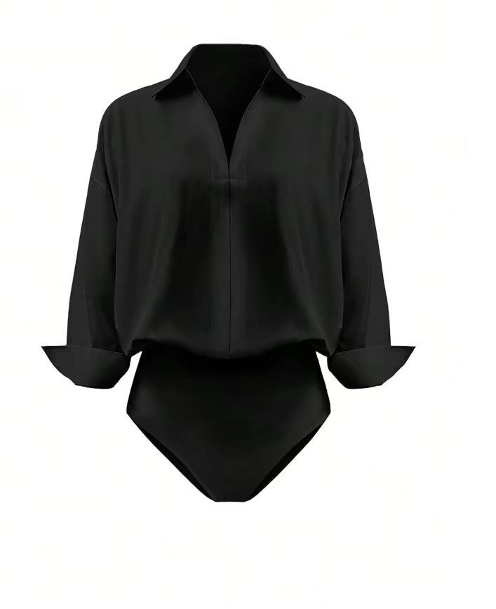 Women's Shirt Bodysuits Tummy Control Long Sleeve Collared Blouse Tops