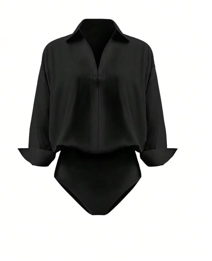 Women's Shirt Bodysuits Tummy Control Long Sleeve Collared Blouse Tops