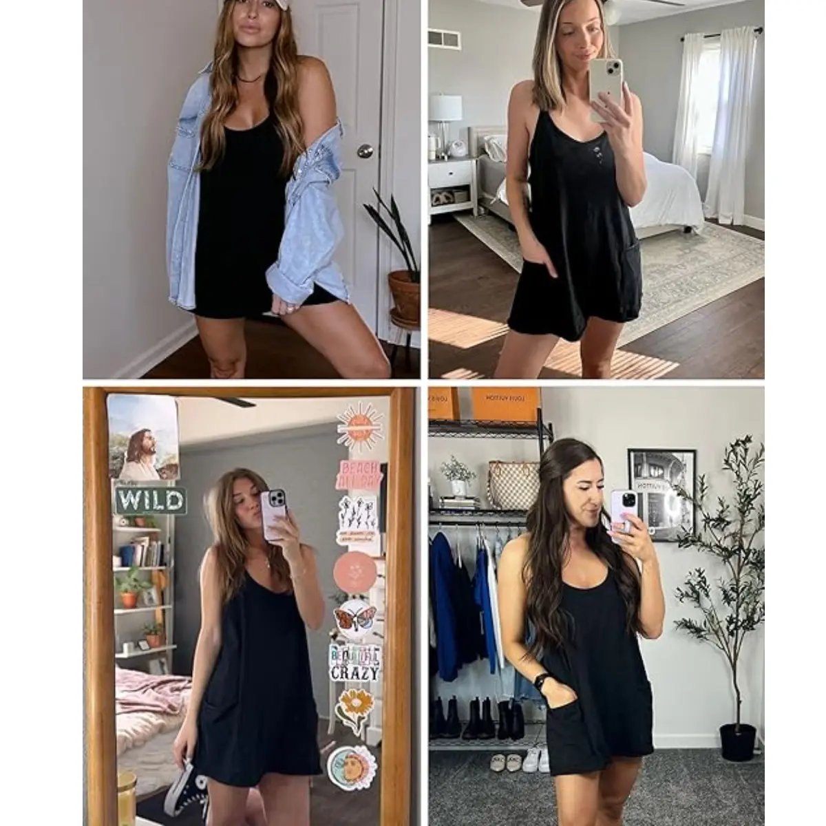 ⚡Hot Sales 50% OFF🔥 Women's Summer Sleeveless Mini Dress with Built-in Shorts V Neck Spaghetti Straps Athletic Shorts Tennis Dress with Pockets