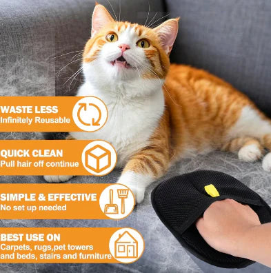Pet Hair Removal Anti-Static Gloves - Highly Effective, Soft Silicone Material, Washable and Reusable (Home + Car Use)