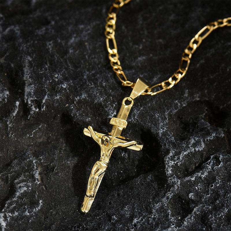 ⏳Time-Limited Special⏰Gold Crucifix Necklace – Detailed INRI Motif, Adjustable Figaro Chain & Hypoallergenic Finish 💛
